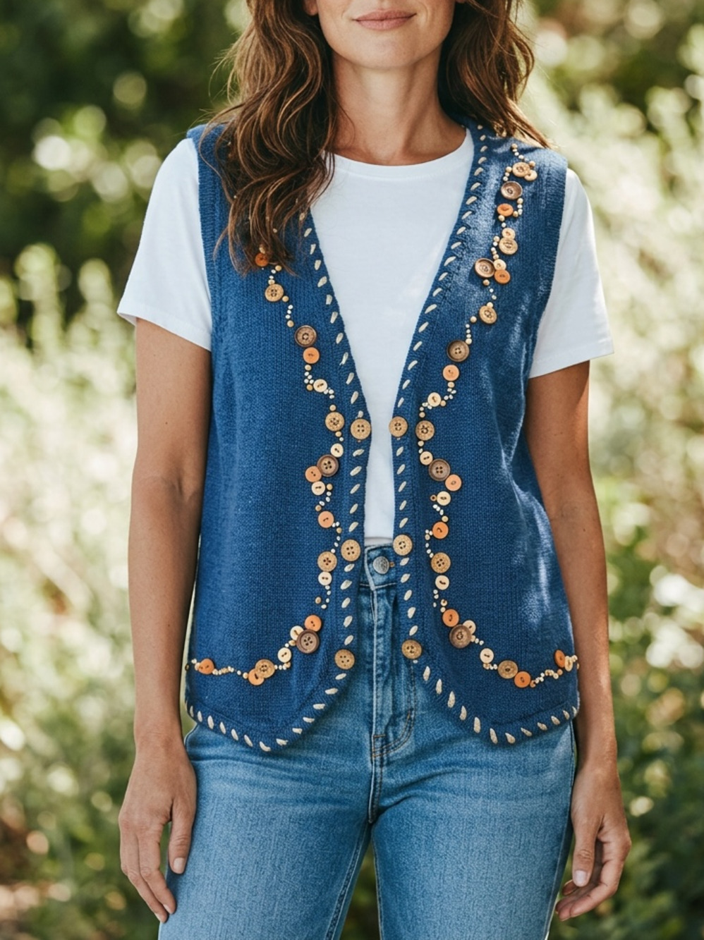 Vintage IVY Blue Silk-Blend Knit Vest with Decorative beading #cottagecore